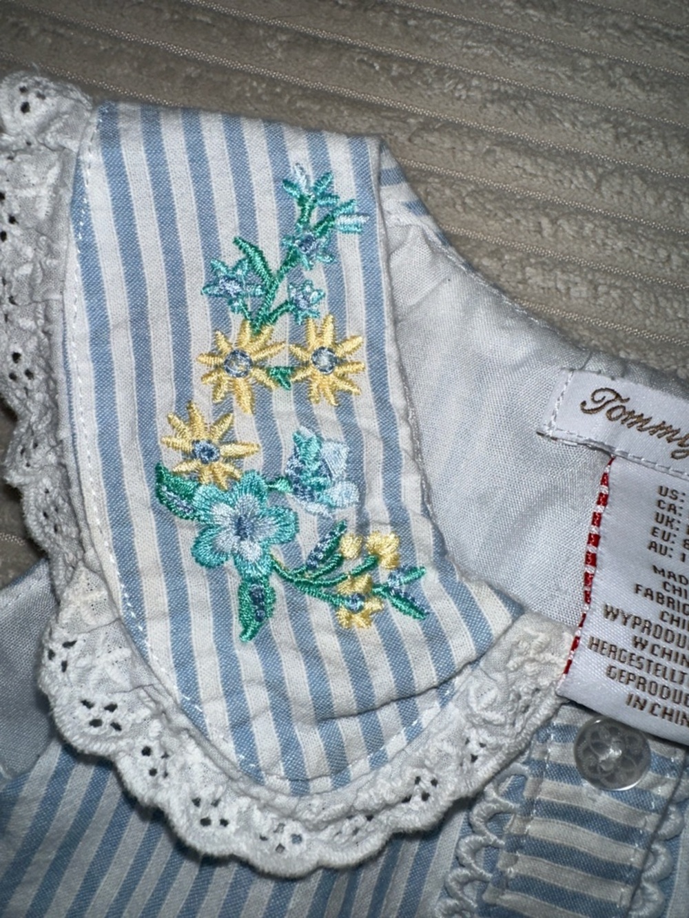 Tommy Bahama Blue and White Striped Embroidered Collar Dress In Size 18M - Picture 4 of 11
